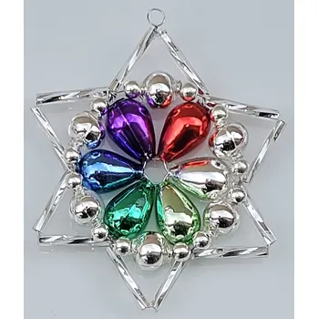 Vánoce Vánoční hvězdička Ø5cm - stříbrná/duha (vánoční ozdoby z dutých perlí)