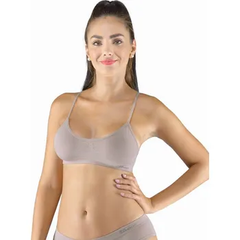 Dámský top podprsenkový s úzkými ramínky, úzká ramínka, bezešvé, jednobarevné Eco Bamboo 07015P - šedohnědá - M/L