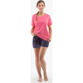 Dámské pyžamo Dámské krátké pyžamo se srdíčkovým potiskem 19144P - purpurová, lékořice - S