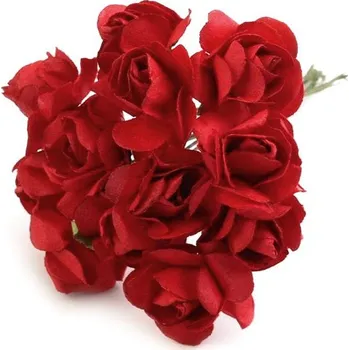 umělá květina Růže na drátku / polotovar na vývazky Ø20 mm délka 7 cm - 5 červená karmínová