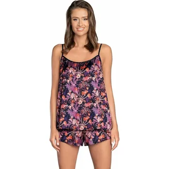 Dámské pyžamo Dámské saténové pyžamo Tibesti fialové květiny - M