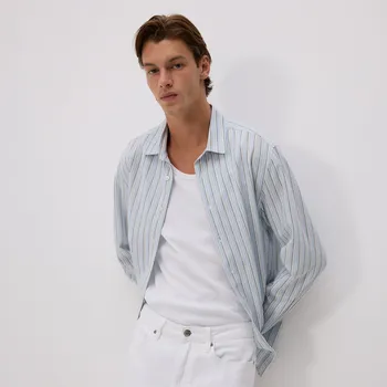 Pánská košile Reserved - Košile ze směsi lnu regular - bleděmodrá - 427GT-05P - 427GT-05P-S