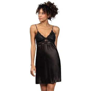 Dámská noční košile Černá saténová noční košilka Jane - XL