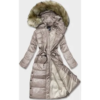 Dámská bunda Dlouhá dámská prošívaná bunda ve velbloudí barvě s kapucí, odstíny béžové XXL (44) i392_21384-48