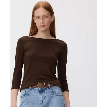 Reserved - Bavlněné tričko s dlouhými rukávy - tmavě hnědá - 406GA-89X - 406GA-89X-XXL