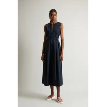 Dámské šaty ŠATY WOOLRICH BELTED LONG DRESS MELTON BLUE
