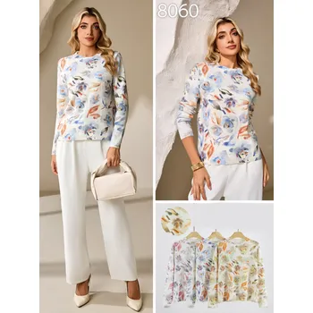 Dámský svetr Elegantní svetřík s potiskem 8060 barva: oranžová-cihlová, velikost: L/XL