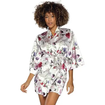 Dámský župan Dámský saténový župan 90 župan flowers 5 bílý - XXL