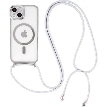 Pouzdro na mobilní telefon MagSafe silikonový kryt se šňůrkou pro Apple iPhone 17 Pro Max - stříbrný
