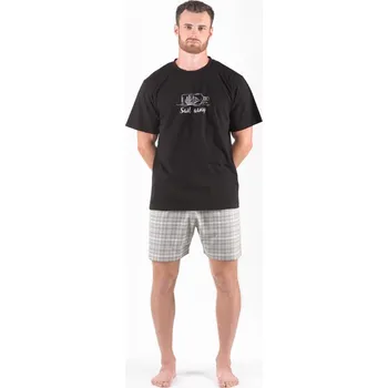 Pánské pyžamo Pánské pyžamo krátké pánské, šité, s potiskem 79174P - černá šedá - XXXXL