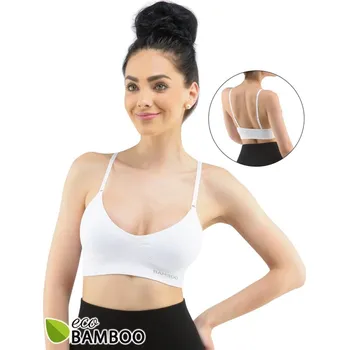 Podprsenka Dámská podprsenka sportovní s vycpávkami, bez kostice, bezešvé, jednobarevné Eco Bamboo 07021P - béžová - XL/XXL