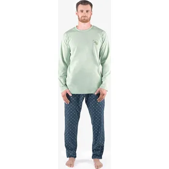 Pánské pyžamo Pánské pyžamo dlouhé pánské, šité, s potiskem Pyžama 2024 79171P - šedozelená petrolejová - S