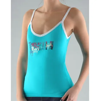 Dámská košilka, úzká ramínka, šité, s potiskem Disco V 18031P - tm. tyrkysová - 38/40