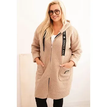 Dámská mikina Kesi Włoski Dámský plášť Plus Size z umělé beránkové látky s kapucí a kapsami camelový Kesi Włoski černá | hnědá 3399919
