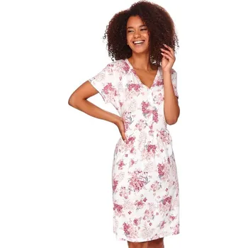 Dámská noční košile Dámská košilka Astrid bílá s květy - S