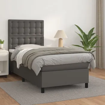 Postel vidaXL Box spring postel s matrací 90x200 cm umělá kůže [3142825] Barva: Šedá