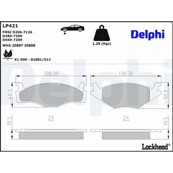 Brzdová destička Sada brzdových destiček, kotoučová brzda DELPHI LP421