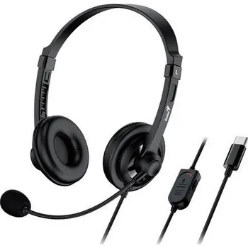 Sluchátka Genius HS-230U, Headset, náhlavní, drátový, s mikrofonem, ovládání hlasitosti, kabel 2,4 m, USB-C, černý