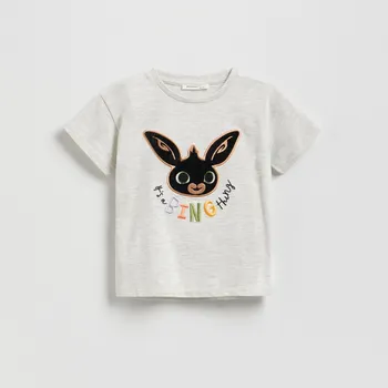Dívčí tričko Reserved - Bavlněné tričko s motivem Bing - světle šedá - 564FT-09M - 564FT-09M-116