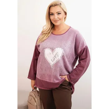 Dámská mikina Dámská mikina Plus Size bavlněná s potiskem srdce a šňůrkami tmavě růžová UNI