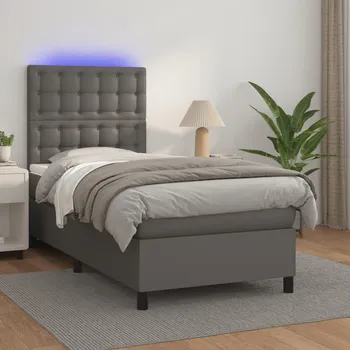 Postel vidaXL Box spring postel s matrací a LED 90x200 cm umělá kůže [3135921] Barva: Šedá