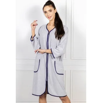 Dámské noční prádlo Bavlněný župan Denisa šedý s modrým lemem - M