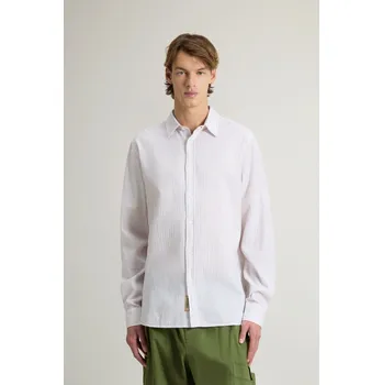 Pánská košile KOŠILE WOOLRICH COTTON LINEN SHIRT BEIGE STRIPE