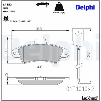 Brzdová destička Sada brzdových destiček, kotoučová brzda DELPHI WYPRZEDA˝ LP853