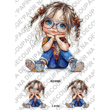 Umělecký papír Rýžový a soft papír na decoupage - Holčička s brýlemi - KB04154 Materiál: Soft, Rozměr: A4