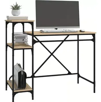 Psací stůl Pracovní, PC stůl, dřevo, kov, dub, černá, MONTANA