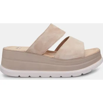 Dámské sandále Baťa dámské velurové pantofle na vysoké platformě s klínkem béžové, vel. 41