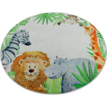 Koberec Dětský koberec protiskluzový BAMBINO 54090 Zvířata, bílý / zelený kruh