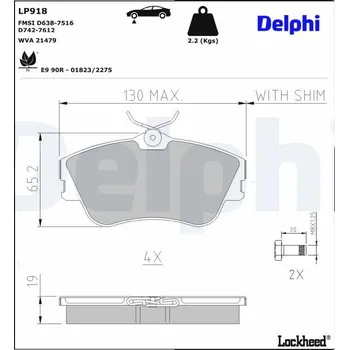 Brzdová destička Sada brzdových destiček, kotoučová brzda DELPHI LP918