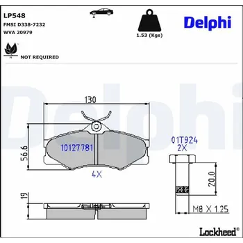 Brzdová destička Sada brzdových destiček, kotoučová brzda DELPHI LP548