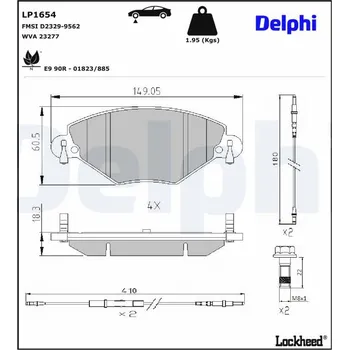 Brzdová destička Sada brzdových destiček, kotoučová brzda DELPHI LP1654