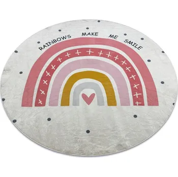 Koberec Dětský koberec protiskluzový BAMBINO 47810 Duha, bílý / růžový kruh