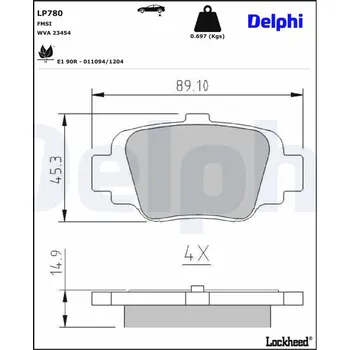Brzdová destička Sada brzdových destiček, kotoučová brzda DELPHI LP780