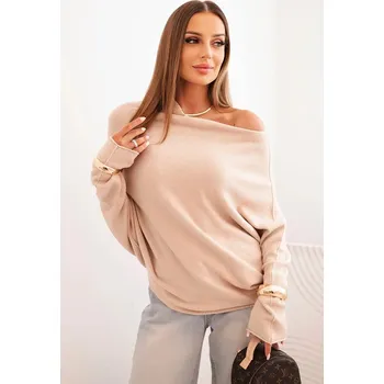 Dámský svetr Asymetrický svetr s netopýřími rukávy IT95 béžový uni