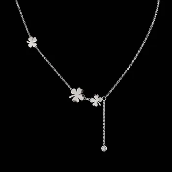 Náhrdelník Ocelový náhrdelník se čtyřlístky a jemným přívěskem s zirkonem č. 1702