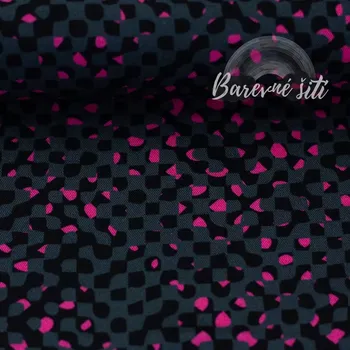 Viskoza Zářivé růžové kostičky na šedé (E) (Kvalitní viskoza z Německa)