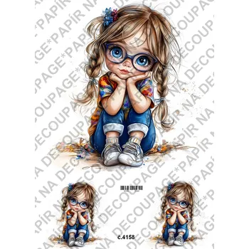 Umělecký papír Rýžový a soft papír na decoupage - Holčička s brýlemi - KB04158 Materiál: Soft, Rozměr: A4