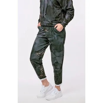 Dámské kalhoty Volnější šedočerné dámské kalhoty s hlubším sedem a kapsami 316 délka normální velikost M