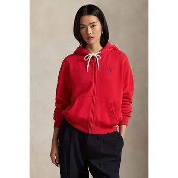 Dámská mikina Mikina Polo Ralph Lauren dámská, červená barva, s kapucí, hladká, 211971699 33X, vel. XL