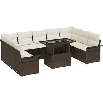 Zahradní sestava vidaXL Sada zahradních pohovek s polštářem 10 pcs Hnědá Poly Ratan [3357081]