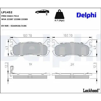 Brzdová destička Sada brzdových destiček, kotoučová brzda DELPHI LP1452