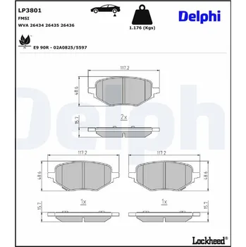 Autodíl DELPHI LP3801 Sada brzdových destiček, kotoučová brzda (LP3801)
