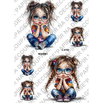 Umělecký papír Rýžový a soft papír na decoupage - Holčička s brýlemi - KB04152 Materiál: Soft, Rozměr: A4