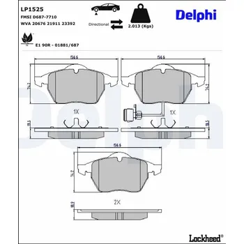 Brzdová destička Sada brzdových destiček, kotoučová brzda DELPHI LP1525