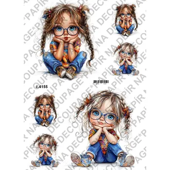 Umělecký papír Rýžový a soft papír na decoupage - Holčička s brýlemi - KB04155 Materiál: Soft, Rozměr: A4