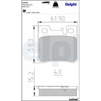 Brzdová destička Sada brzdových destiček, kotoučová brzda DELPHI LP946
